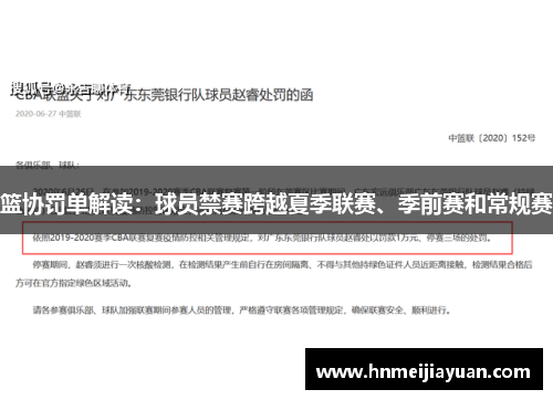 篮协罚单解读:球员禁赛跨越夏季联赛、季前赛和常规赛